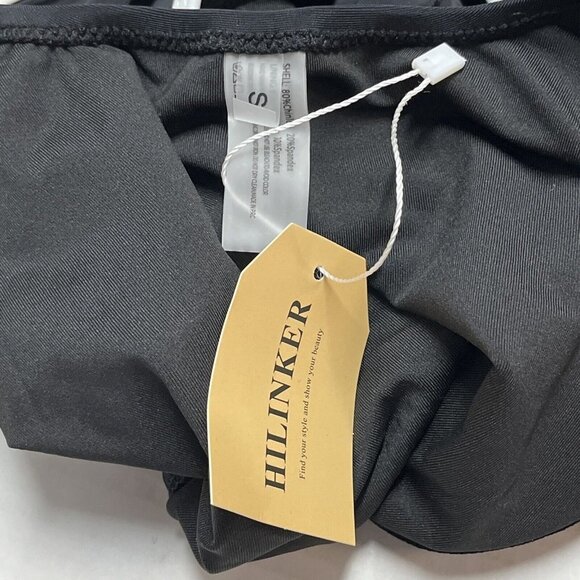 Hilinker‎ Womens S One Piece Bathing Swim Suit Front Tie Bow Black Deep V Neck - Picture 2 of 8